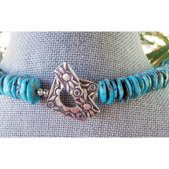 Artisan Southwestern Turquoise Necklace Sterling Silver Feather 18" - Picture 4 of 5